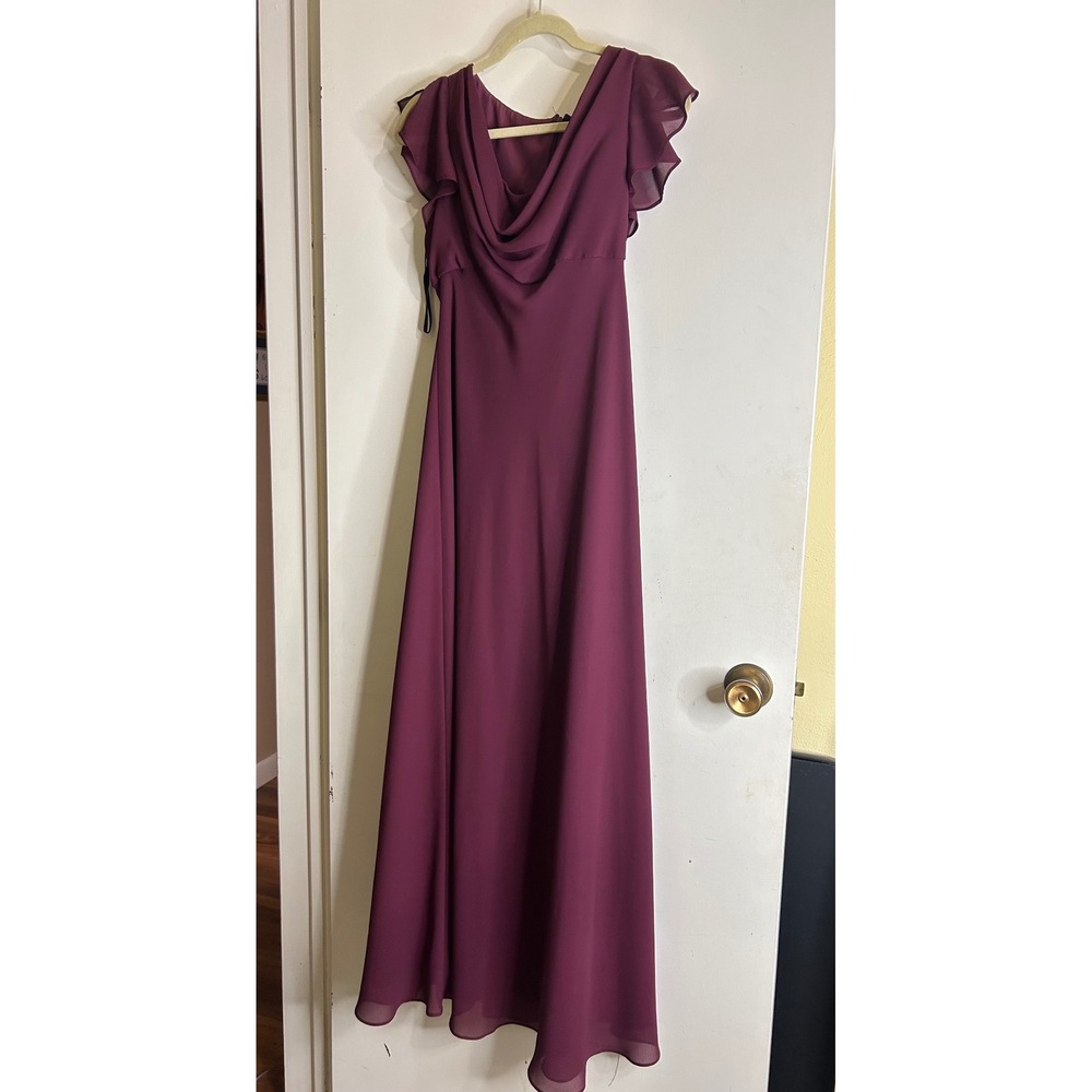 Michaelangelo Plum Purple Cowl Neck Flutter Sleeve Formal Evening Gown Dress 10